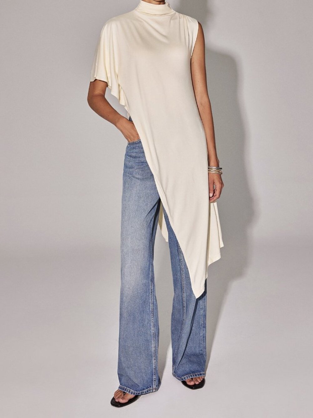 Apricot Casual Women's Asymmetrical Stand Collar Long Sleeve Knit Top